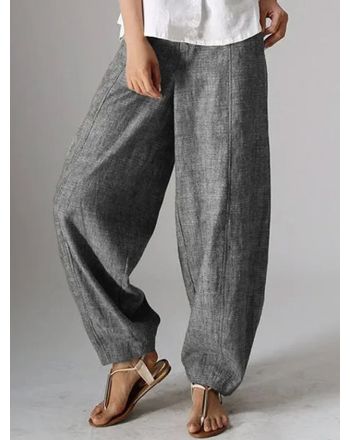 Natural Casual Plain Linen Pants for Women