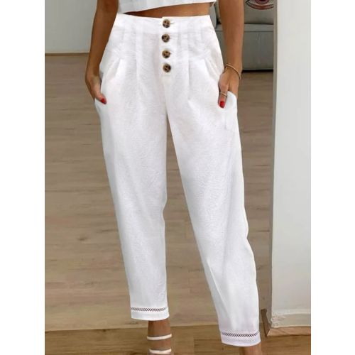 Buckle Cotton Casual Plain Patchwork lace Pants